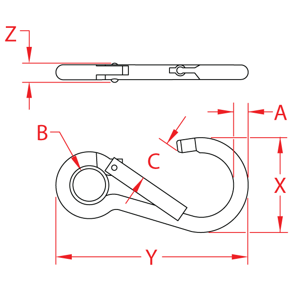 Stainless Steel Spring Clip with Special Gate, S0142-0080, S0142-0100, S0142-0120, S0143-0080, S0143-0100, S0143-0120, Line Drawing