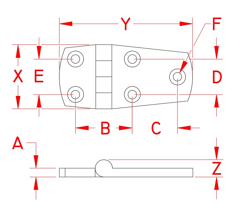 Stainless Steel Heavy Duty Door Hinge - Unequal, S3823-0055, S3823-0075, Line Drawing