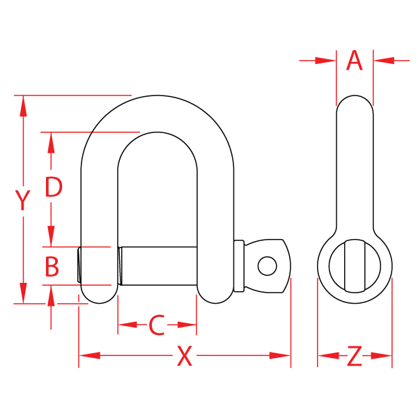 Stainless Steel Straight D Shackle with Screw Pin, S0115-0004, S0115-0005, S0115-0006, S0115-0008, S0115-0010, S0115-0012, S0115-0013, S0115-0016, S0115-0020, S0115-0022, S0115-0025, S0115-0032, Line Drawing Stainless Steel Straight D Shackle with Screw Pin Forged, S0117-0005, S0117-0006, S0117-0008, S0117-0010, S0117-0012, S0117-0016, S0117-0020, Line Drawing